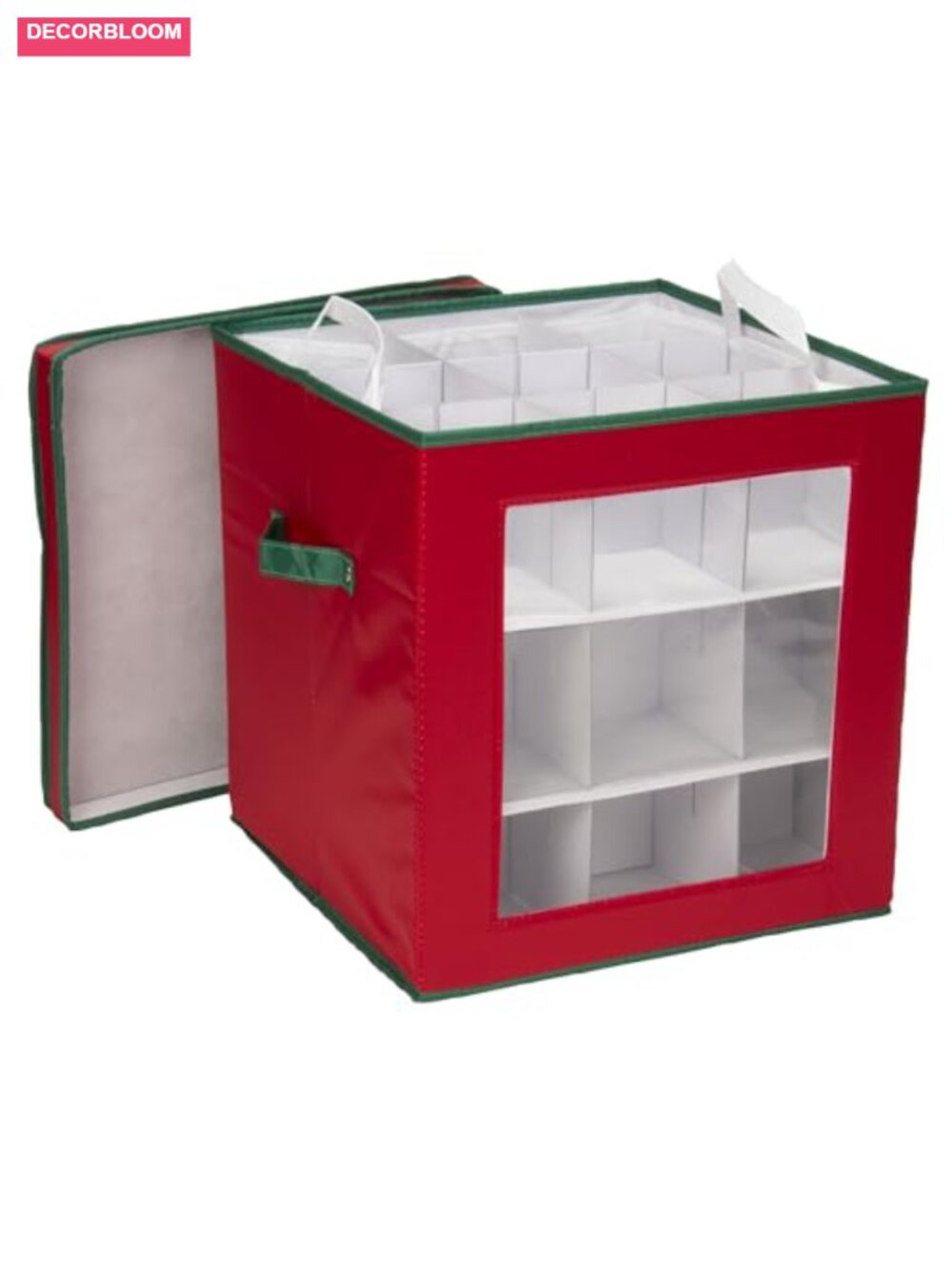 27-Piece Holiday Ornament Storage Box Adjustable Dividers Clear Front Panel